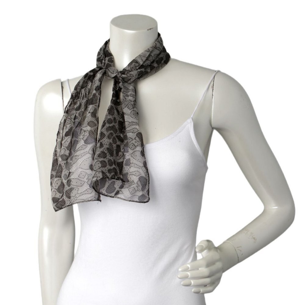 Sheer Abstract Print Thin Neck Head Scarf Stone Pebble White Grey